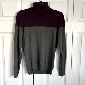 Calvin Klein Colorblock Turtleneck Knit Sweater Womens S Casual Preppy Office